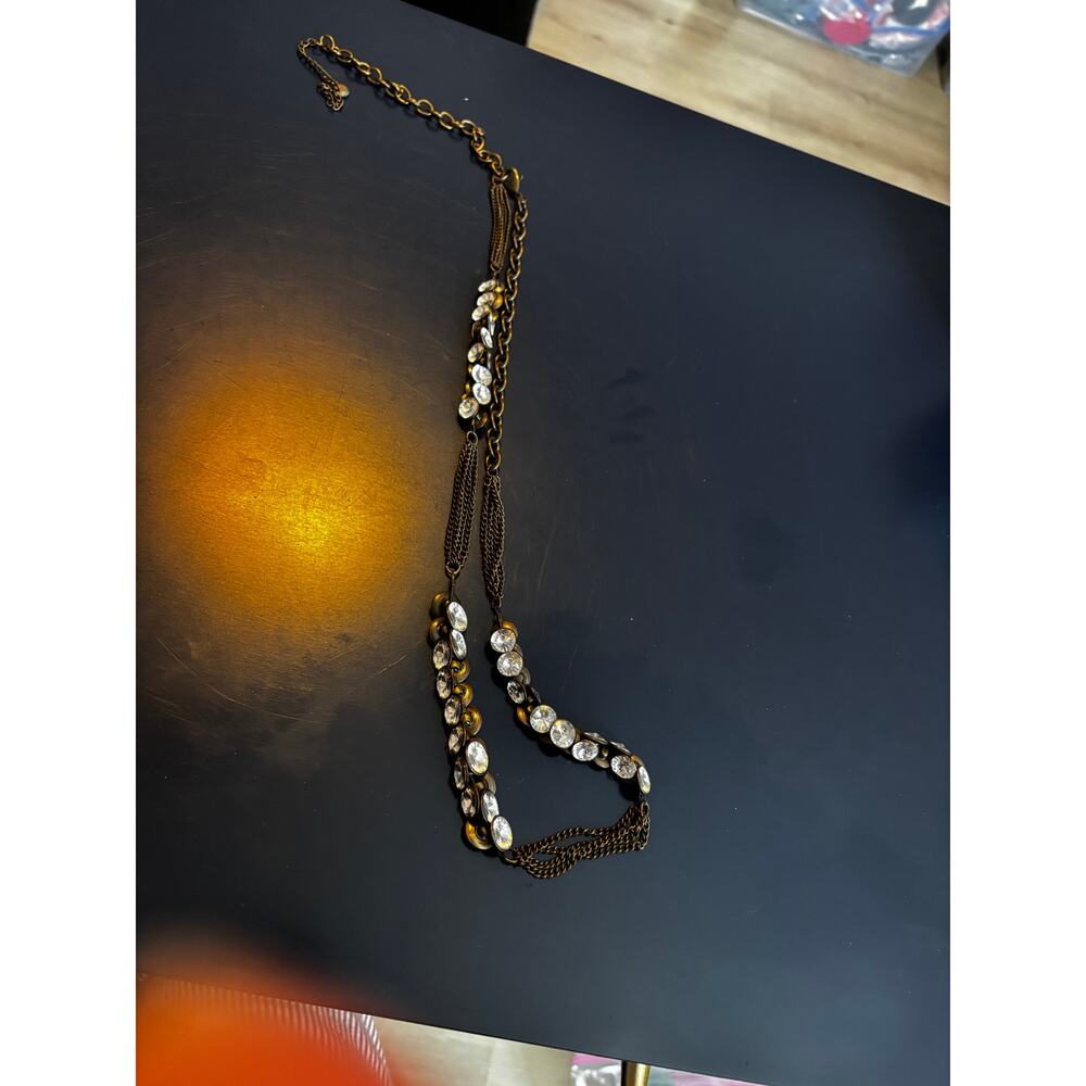 Simply Vera Wang EUC Vintage Copper Tone Large Faceted Crystal Necklace 15"